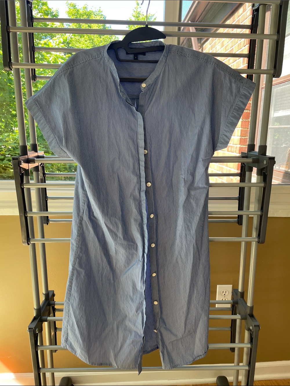 Theory Blue Button-Front Shirt Dress